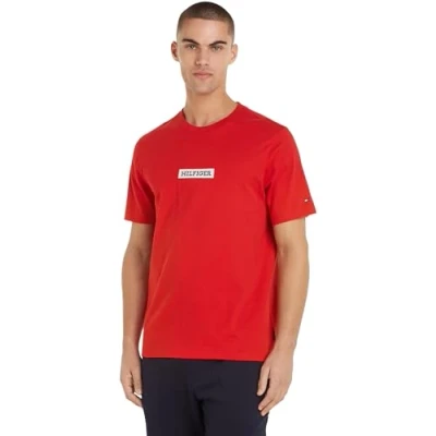Image of Tommy Hilfiger Men&#039;s Monotype Box Tee Mw0mw34373 S/S T Shirts, Red (Primary Red), M