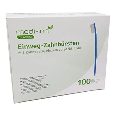 Image of Medi Inn 100 Disposable Toothbrushes Bulk Box Individually Wrapped