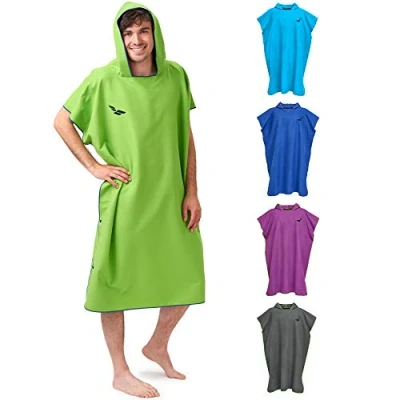 Image of Fit Flip Poncho Towel Microfibre Changing Robe Adult Towelling Swim and Surf Quick Dry Hooded for Men Women size L, Green Darkblue