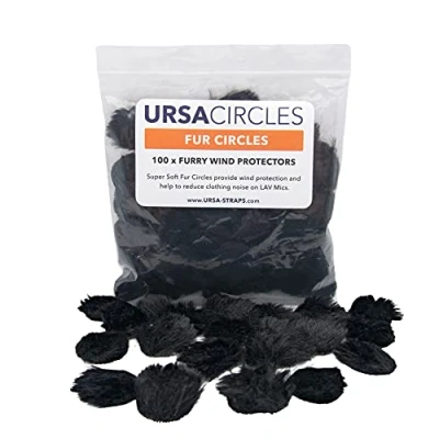 Image of URSA Fur Circles Mini Windshields for Lavalier/Lapel Microphones. Reduce Wind Noise &amp; Clothing Rustle. Compatible with Sennheiser, RODE, Sanken, Tascam More (100x Circles, Black)