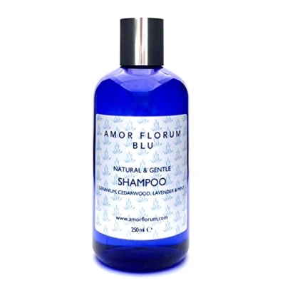 Image of Amor Florum Blu Shampoo 99% Natural Lavender, Mint, Geranium, Cedarwood. Sulfate/Parabens Free. Gentle, Concentrated. pH 5.5 For Sensitive Skin. 250ml