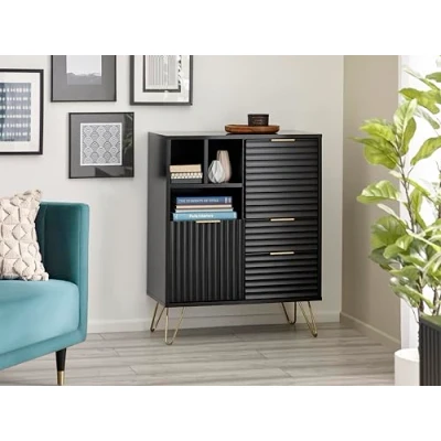 Image of Julian Bowen Murano 2 Door Drawer Sideboard Matt Black, Mdf And Particleboard, Height: 100, Width: 80, Depth: 40cm