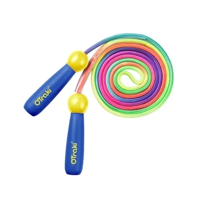 Image of OTraki Rainbow Skipping Rope Kids, Adjustable Ropes for Children, Wooden Handle Boys/Girls, Exercise Jump Kid, Blue &amp; 2.5m/8.5FT
