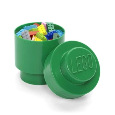 Image of LEGO Storage Brick 1 Knob Round Green, Stackable Box, 950 ml, Ø123x183 mm, Box with Lid, Desk for Kids &amp; Adults, Home Decor
