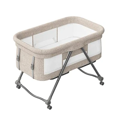 Image of UBRAVOO Grab and go Travel Cot, Baby Crib with Mattress I Silent Wheels Carry Bag Mosquito Net, Bedside Rocking Convertible, XYT 001 (Gray Bravo Comfort Pack)