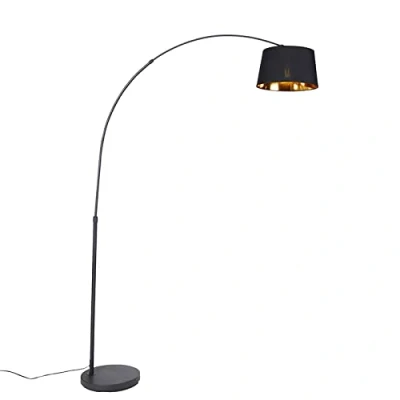 Image of Qazqa Modern Arc Floor lamp I Light Black with Gold Basic Suitable for LED E27 1 Steel Living Room Bedroom