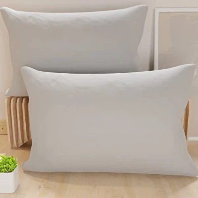 Image of Federe, Coppia Federe Cuscini, Copricuscini, 100% Cotone Fibra Naturale, Grigio Perla 2X 52x82 cm