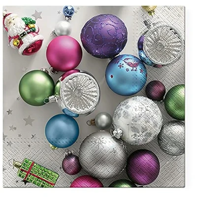 Image of 3 Ply Xmas Tissue Paper Serviettes Christmas Napkins for Decoupage 33cm x (Pack of 20) (Lots Baubles)