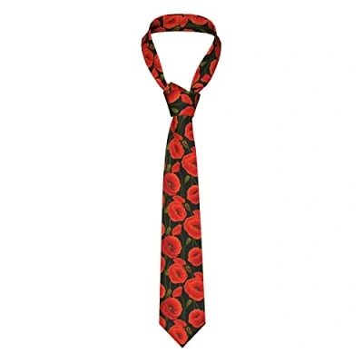 Image of Men&#039;S Tie Poppy Flowers Classic Slim Silk Suit Fashion Casual Business Wedding, Black, One Size, Size