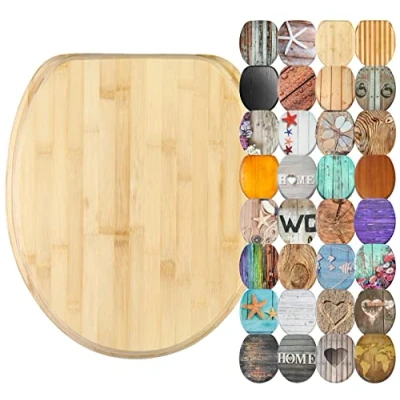 Image of Sanilo Soft Close Toilet Seat, Wide Choice of Wooden Seats, Stable Hinges, Easy to Mount (Bamboo)