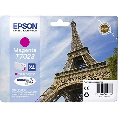 Image of Epson T7023 Eiffel Magenta Genuine, XL High Yield Ink Cartridge DuraBrite Ultra