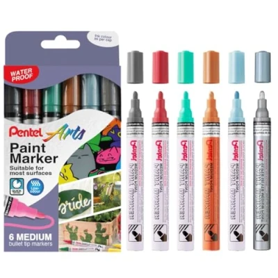 Image of Pentel MMP10 Paint Marker Wallet, Medium Bullet Tip, Metallic Colours (6 Pens)