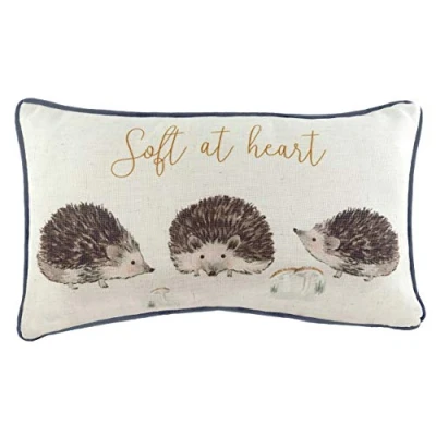 Image of Evans Lichfield Oakwood Hedgehogs Watercolour Piped Rectangular Feather Filled Cushion Beige One Size