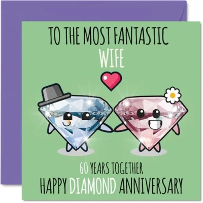 Image of Cute Diamond Anniversary Card for Wife 60 Years Together Happy 60th Wedding Cards from Husband, 145mm x Greeting Sixtieth Anniversaries