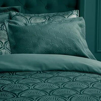 Image of Catherine Lansfield Art Deco Pearl Quilted Pillow sham Pair Teal Green