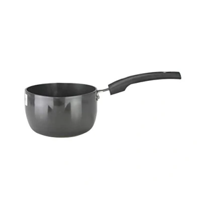 Image of Hard Anodised Milk Pan with 2 Double Pouring Lips 16cm Black Aluminium Small Deep Large Boiling Pot Dual (16cm)