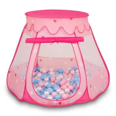 Image of Selonis Play Tent 105X90cm/200 Balls Castle House Pop Up Ballpit Plastic For Kids, Pink:Babyblue Powder Pink Pearl