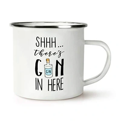 Image of Shhh There&#039;s Gin in Here Retro Enamel Mug Cup