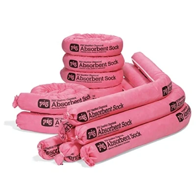 Image of New PIG 124CR HAZMAT Absorbent Socks, 36 L Absorbency, 117 cm Length x 8 Diameter, 12 sock/Box, Pink (Pack of 12)