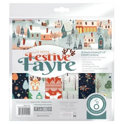 Image of Tonic Studios A Very Festive Fayre Patterned Paper Pad 200gsm Cardstock (8&#039;&#039; X 8&#039;&#039;)