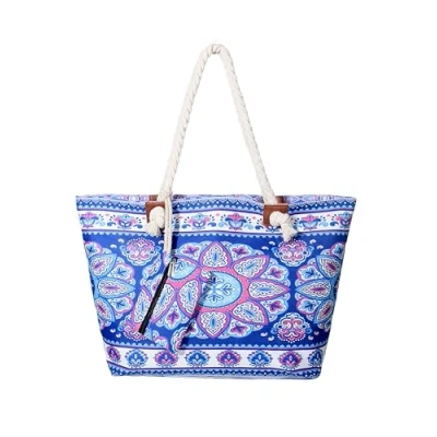 Image of DonDon Large Beach bag for women with zip Waterproof Pool holiday Mandala