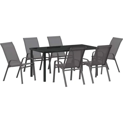 Image of vidaXL 7 Piece Garden Dining Set Grey Textilene and Steel
