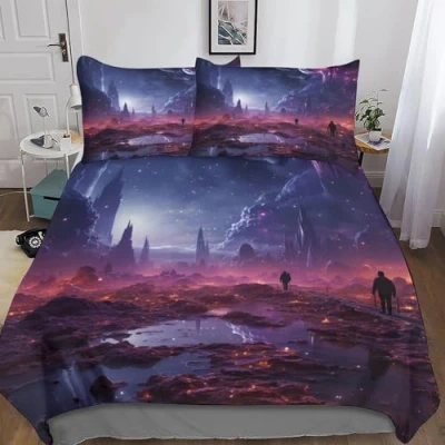 Image of WOLEN Starry Sky Coquette Bedding 3D Printed Personalised Duvet Cover Set 3 Pieces Universe Star Galaxy Bed Sheets Double King（220x240cm）