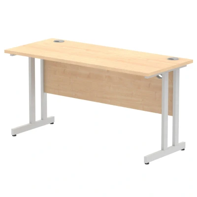 Image of Impulse 1400 x 600mm Straight Office Desk Maple Top Silver Cantilever Leg