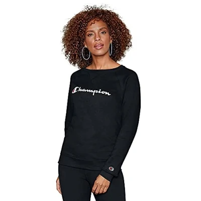 Image of Champion Women&#039;s Powerblend Graphic Boyfriend Crew Sweatshirt, Black, M UK