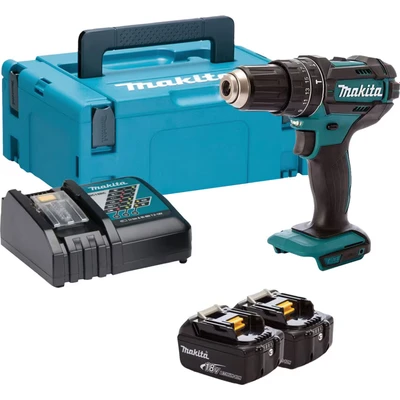 Image of Makita DHP482RTJ 18V Li ion LXT Combi Drill Complete with 2 x 5.0 Ah Batteries and Charger Supplied in a Makpac Case