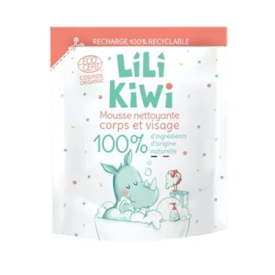 Image of LiLiKiWi Kids Natural Face &amp; Body Cleansing Foam Refill Organic, Anti Pollution, Moisturizing Formula, Sweet Strawberry Scent, Gentle on Sensitive Skin, Dermatologically Tested, Allergen Free, 250ml