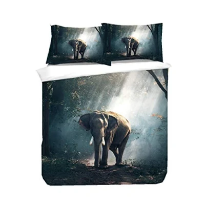 Image of Sticker Superb 3D Animal Design Bedding Set Girl Boy Duvet Cover and Pillowcase, Microfiber Dormitory Bedding, Multicolor, Double Forest Elephant (Forest Elephant, 200x200 cm)