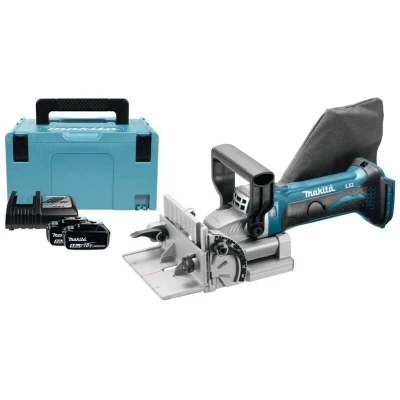 Image of Makita DPJ180RTJ Biscuit Jointer, 18 V, Türkisschwarz, mit 2X Akku 5,0 Ah