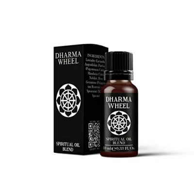 Image of Mystix London Dharma Wheel Spiritual Pure &amp; Natural Essential Oil Blend 10ml for Diffusers, Aromatherapy Massage Blends Perfect as a Gift Vegan, GMO Free
