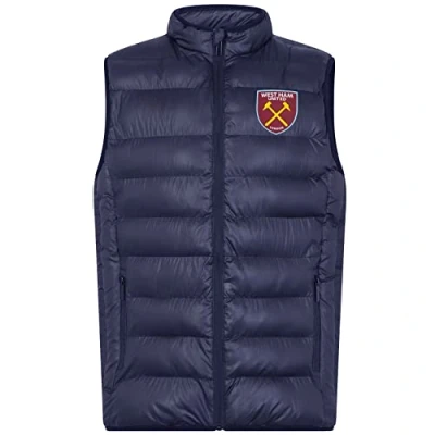 Image of West Ham United FC Official Gift Mens Padded Body Warmer Gilet Navy Zip 3XL