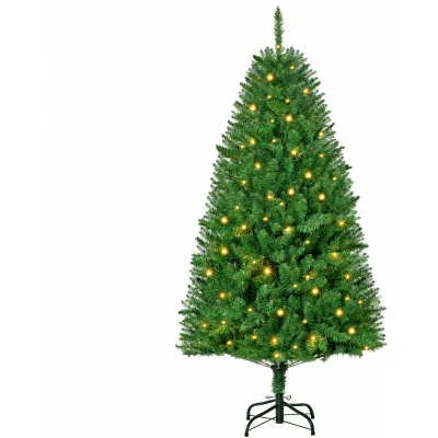 Image of HOMCOM 5FT Christmas Tree Warm White LED Light Holiday Home Decoration, Green