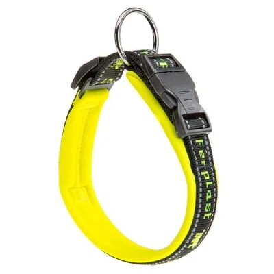 Image of Ferplast Dog Collar SPORT DOG, Large Dogs, Soft Padding, Reflective Nylon Collar, Pet Name Tag, Size: 2,5 cm (45 55 cm), Yellow