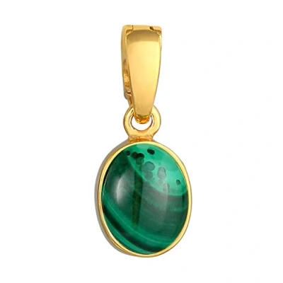 Image of Classic gemstone pendant in 925 sterling silver plated with a malachite stone (10 mm), handmade women&#039;s for gold chains or necklaces, colour: green, 0511270420