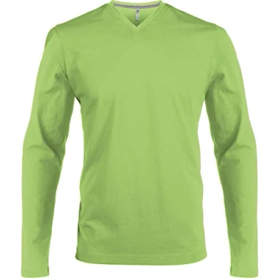 Image of Kariban Men&#039;s Long Sleeved V Neck T Shirt Lime, L, Men