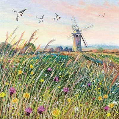 Image of Coast and Country Windmill Swallows Blank Greeting Card with Envelope