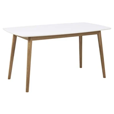 Image of AC Design Furniture Pernille Dining Table for 4 People in White and Oak, Kitchen Scandinavian Style, Room Furniture, H: 75,5 x W: 150 D: 80 cm