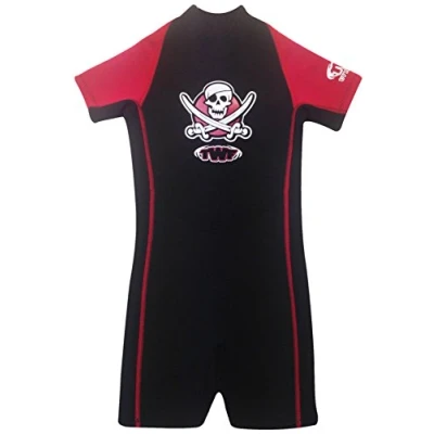 Image of TWF KIDS SHORTY WETSUIT SHORTIE CHILDS CHILDRENS BOYS GIRLS UV SWIM SUN WET SUIT PIRATE SEAHORSE (Red Pirate, 8 9 Years)