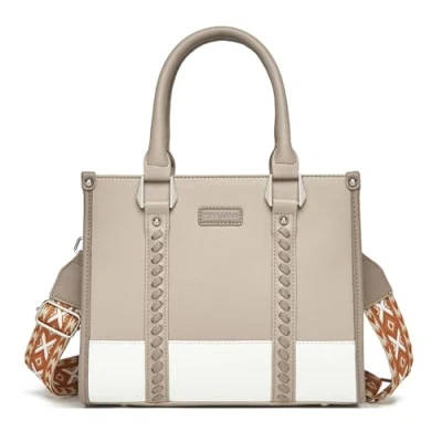 Image of Miss Lulu Handbags for Women with Wide Woven Shoulder Strap Top Handle Bags Crossbody Bag Zipper Work Travel (Khaki)