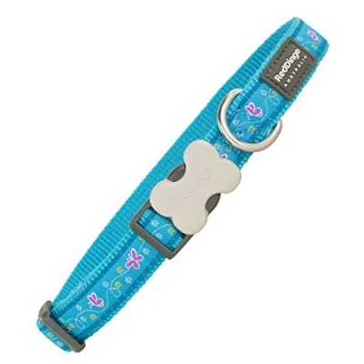 Image of Red Dingo Bucklebone Dog Collar Design, Butterfly Turquoise, Large 25mm