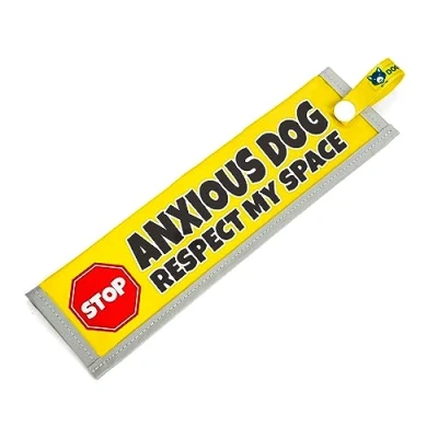 Image of dogkit Anxious Dog Respect My Space Sleeve for Reactive Nervous Dogs, Reflective, Waterproof, Double Sided Slip on the Lead (Yellow, Stop Sign)