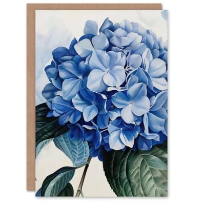 Image of Artery8 Blue Hydrangea Modernist Painting Floral Calm Greeting Birthday Card Him Her All Blank