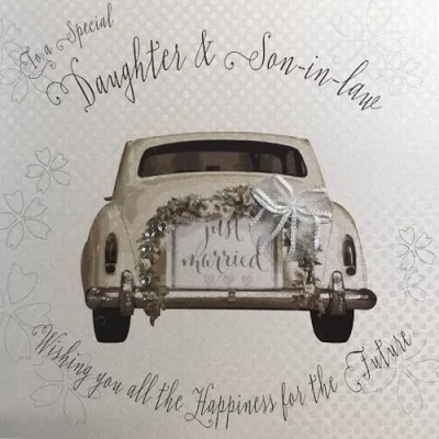 Image of WHITE COTTON CARDS Daughter &amp; Son in Law Handmade Wedding Card, BD35,16cm x 16cm