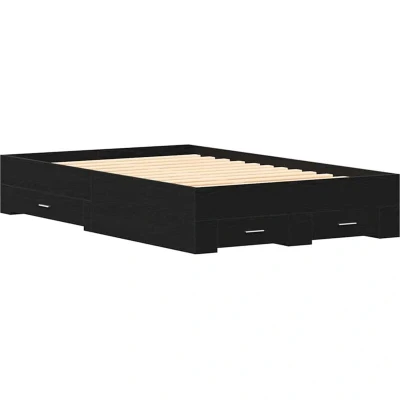 Image of vidaXL Bed Frame with Drawers Black Oak 120x200 cm Engineered Wood