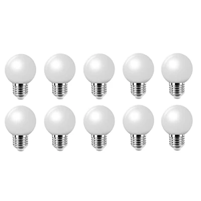 Image of Jiotouhu E27 LED Light Bulb,Colored Bulb 2W Golf Ball Bulb, 20W Incandescent Equilavent, AC220 240V,200 Lumen,6000K Cool White Edison Screw Non Dimmable,10 Packs