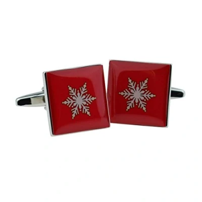 Image of Red Christmas Snowflake Cufflinks Presented in a Cufflink Box